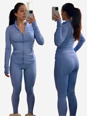 Light Blue Zip-Up Deine Jacket & Leggings Set-copy